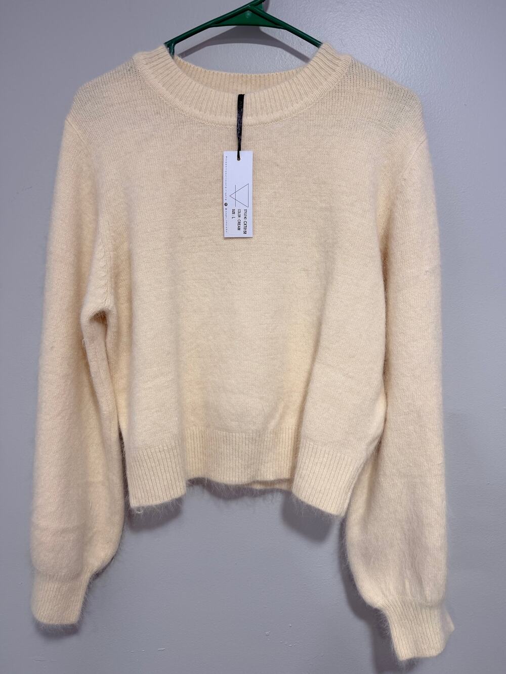Sage The Label Cream Innamorata Fuzzy Sunday Angora Knit Sweater Size L